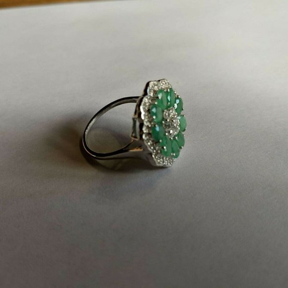 STIRLING SILVER EMERALD RING CUSTOM FLOWER - Picture 2 of 10